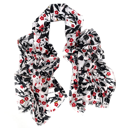 Cotton Rayon scarf flat lay showing black animal prints