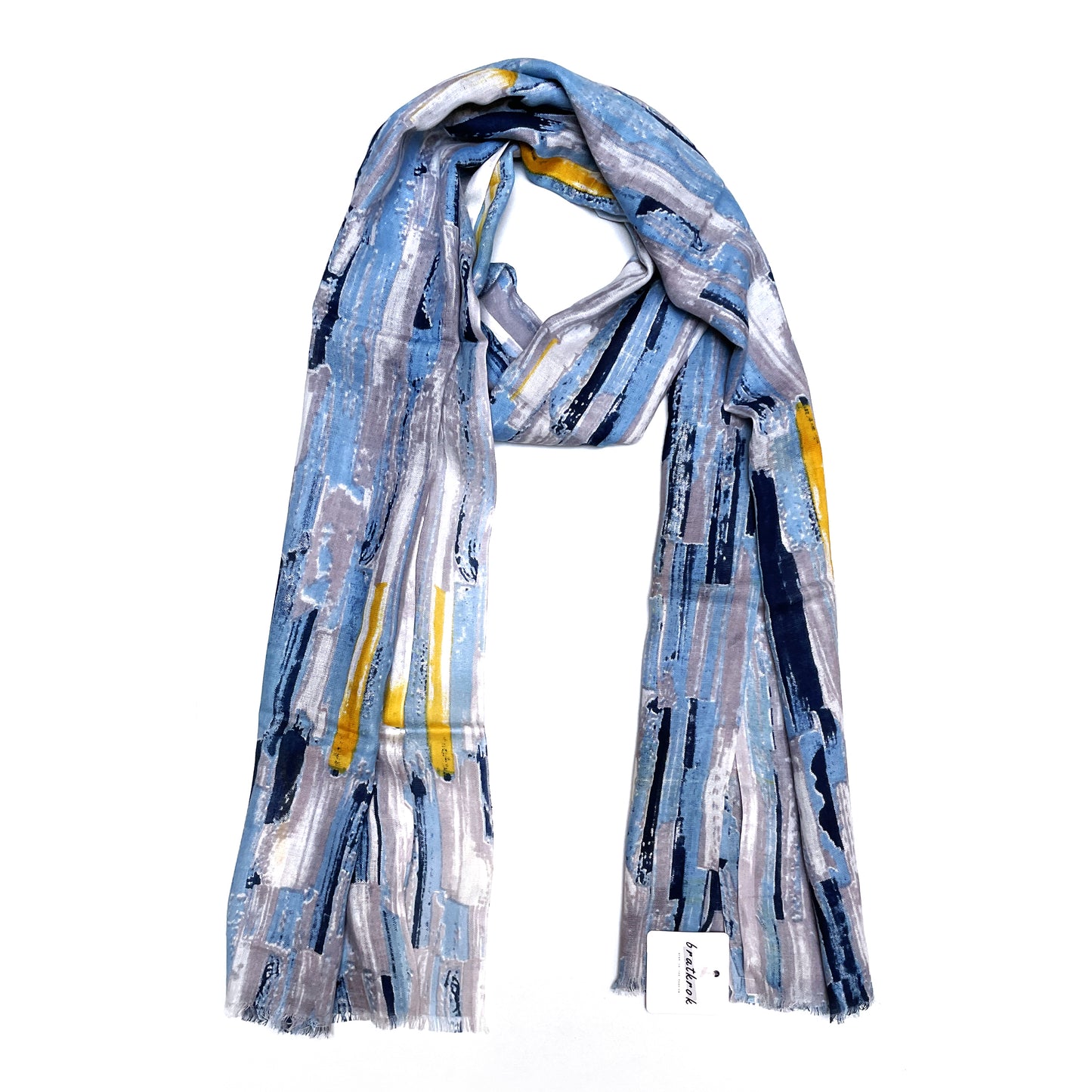 Cotton Rayon scarf flat lay showing blue abstract design stole