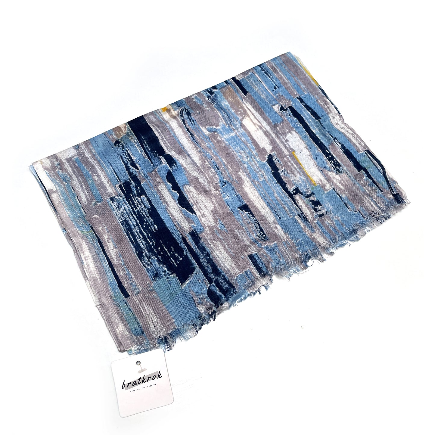 Cotton Rayon scarf flat lay showing blue abstract striped stole