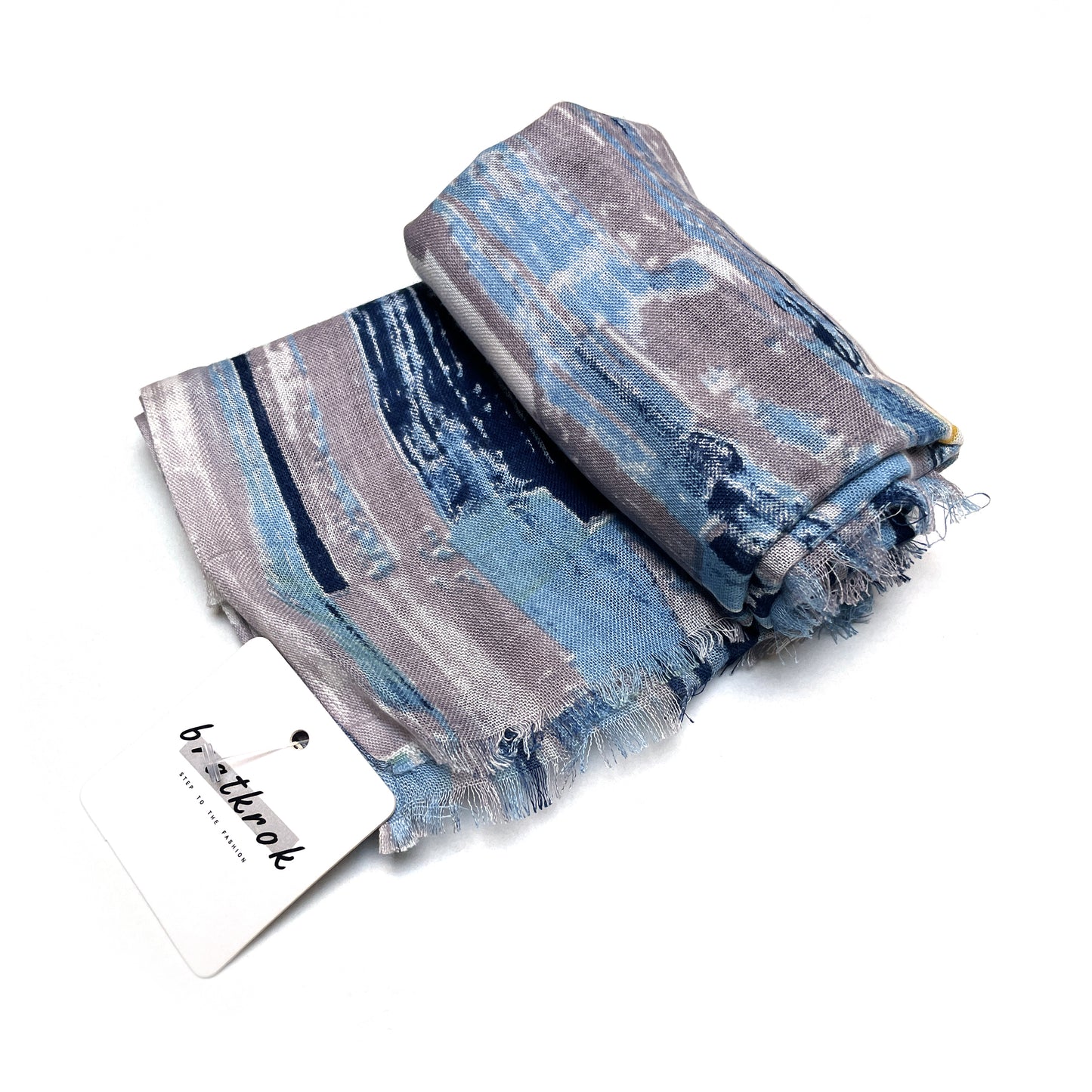 Cotton Rayon scarf flat lay showing blue abstract striped stole
