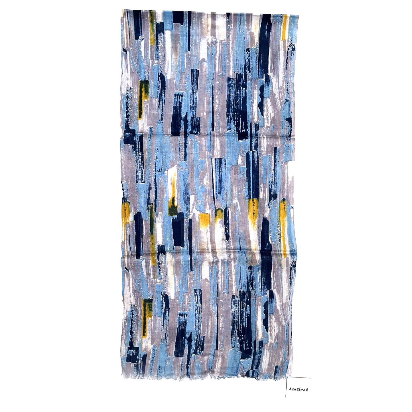 Cotton Rayon scarf flat lay showing blue abstract striped stole