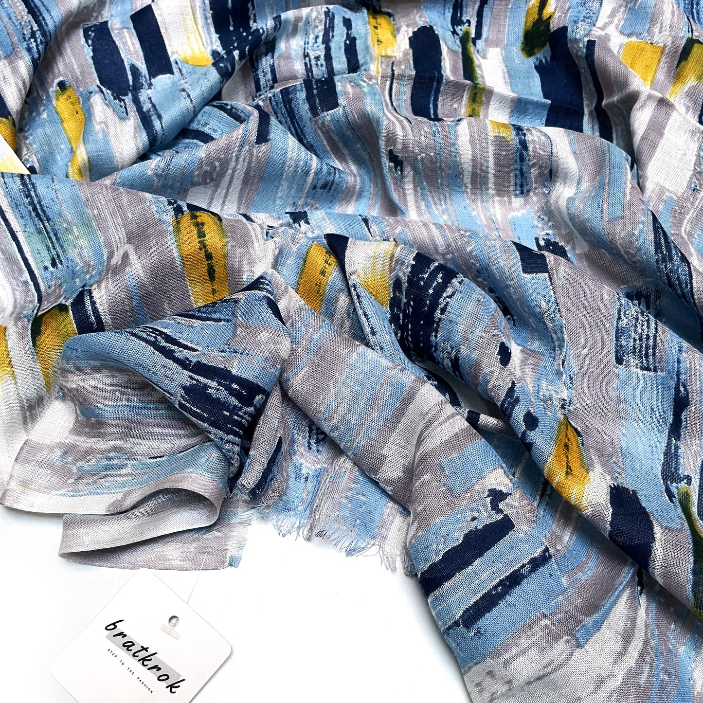 Cotton Rayon scarf texture close-up showing blue striped abstract stole
