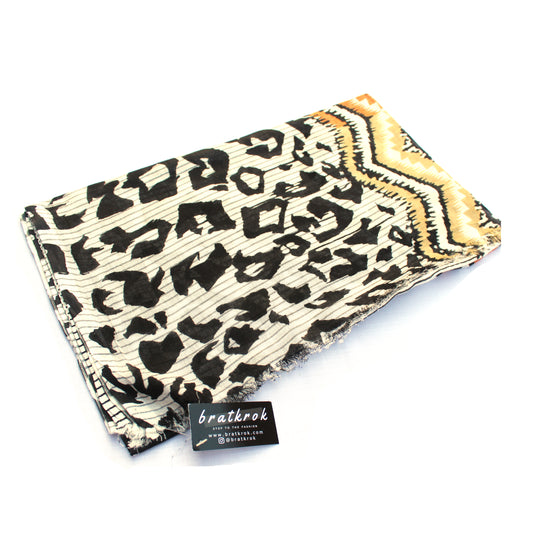 Cotton Rayon scarf flat lay showing cheetah prints