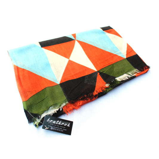 Cotton Rayon scarf flat lay showing multicolored scarf