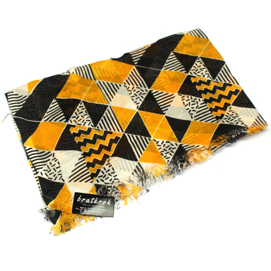 Cotton Rayon scarf flat lay showing yelow scarf