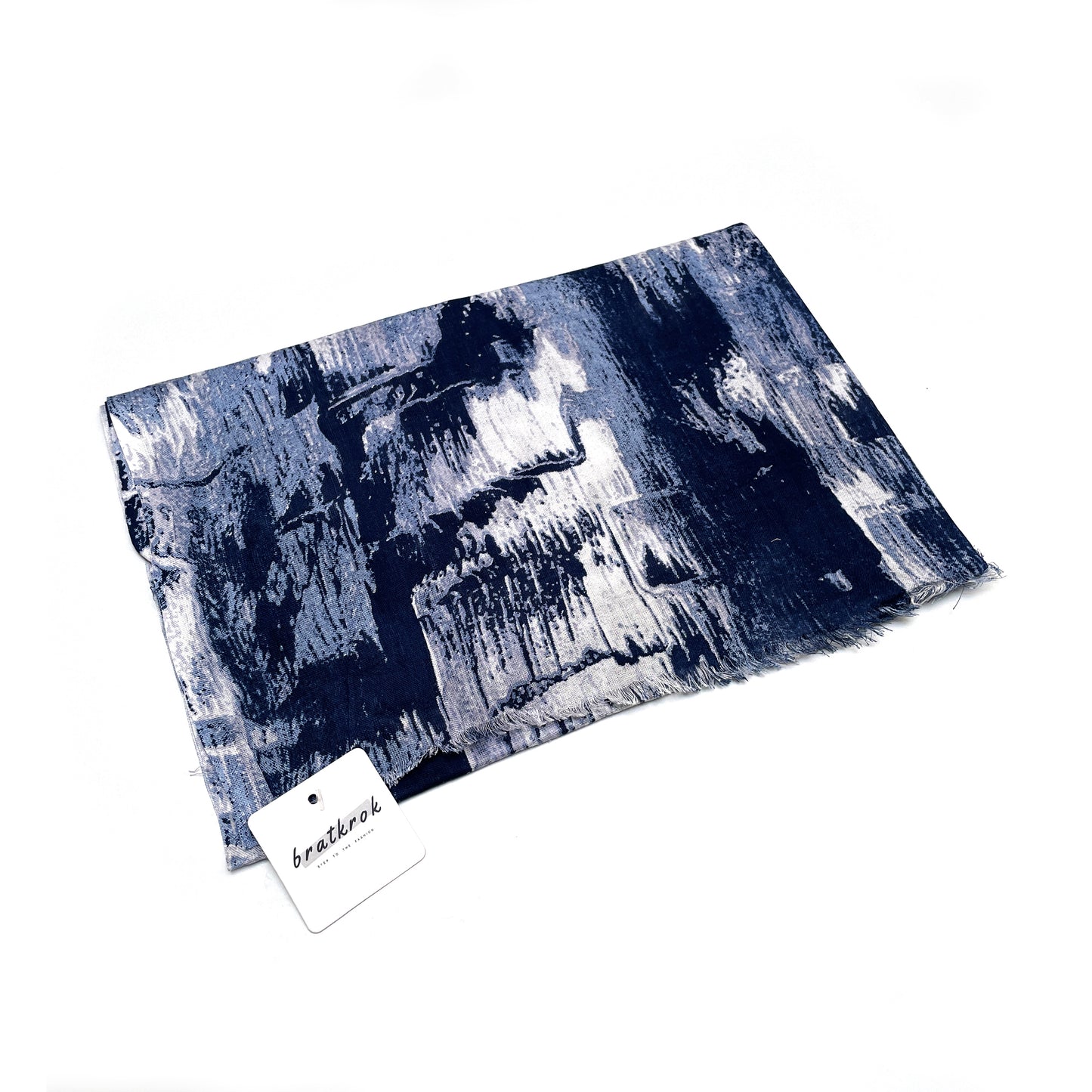 Cotton Rayon scarf flat lay showing abstract blue scarf