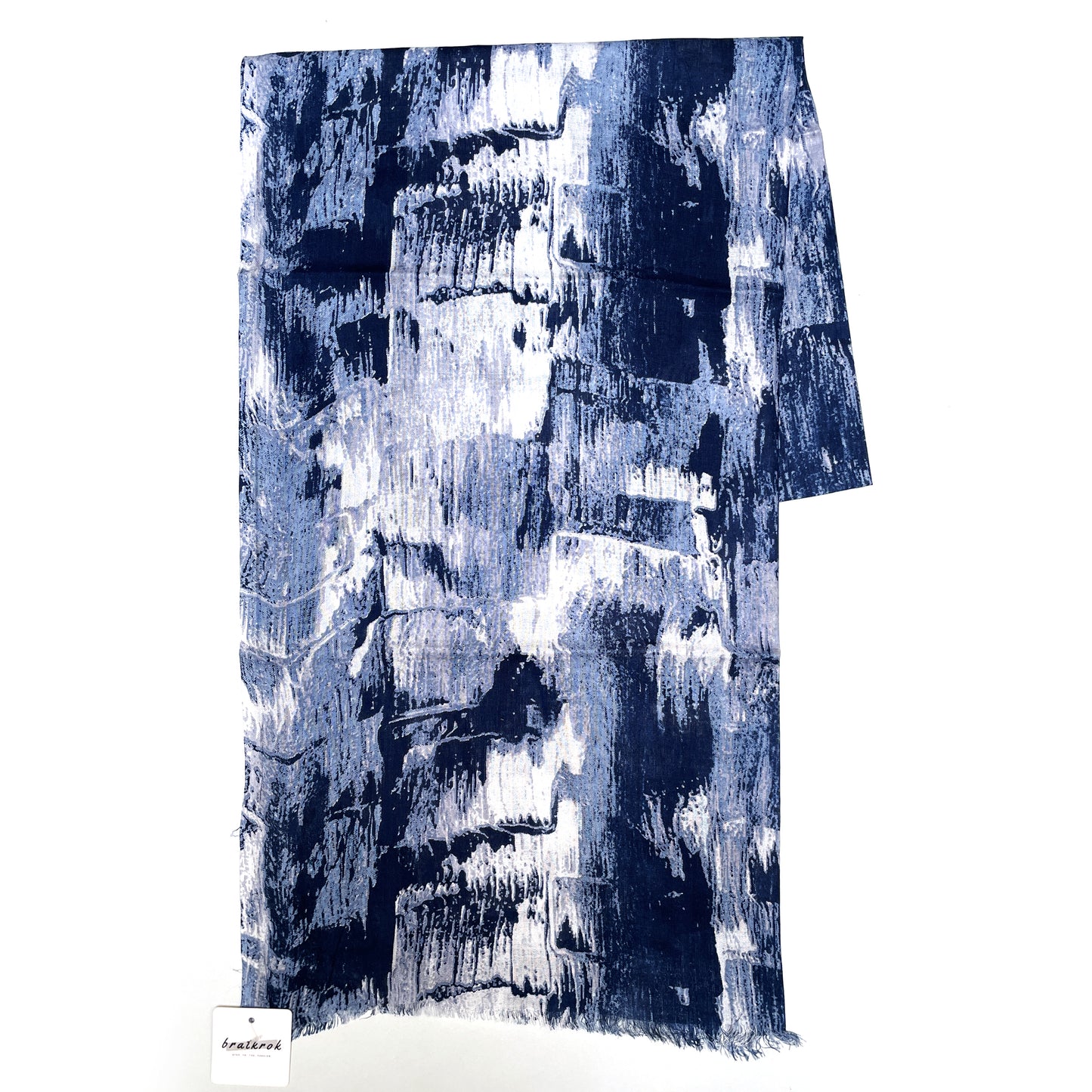 Cotton Rayon scarf flat lay showing abstract blue scarf