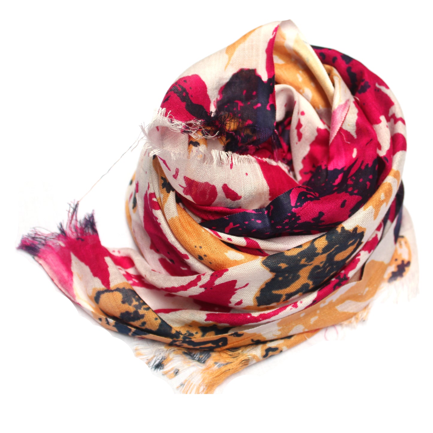 Cotton Rayon scarf flat lay showing dark pink abstract design floral design