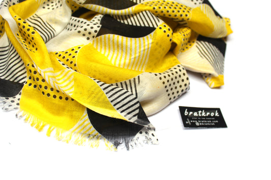 Cotton Rayon scarf texture close-up showing yellow color design