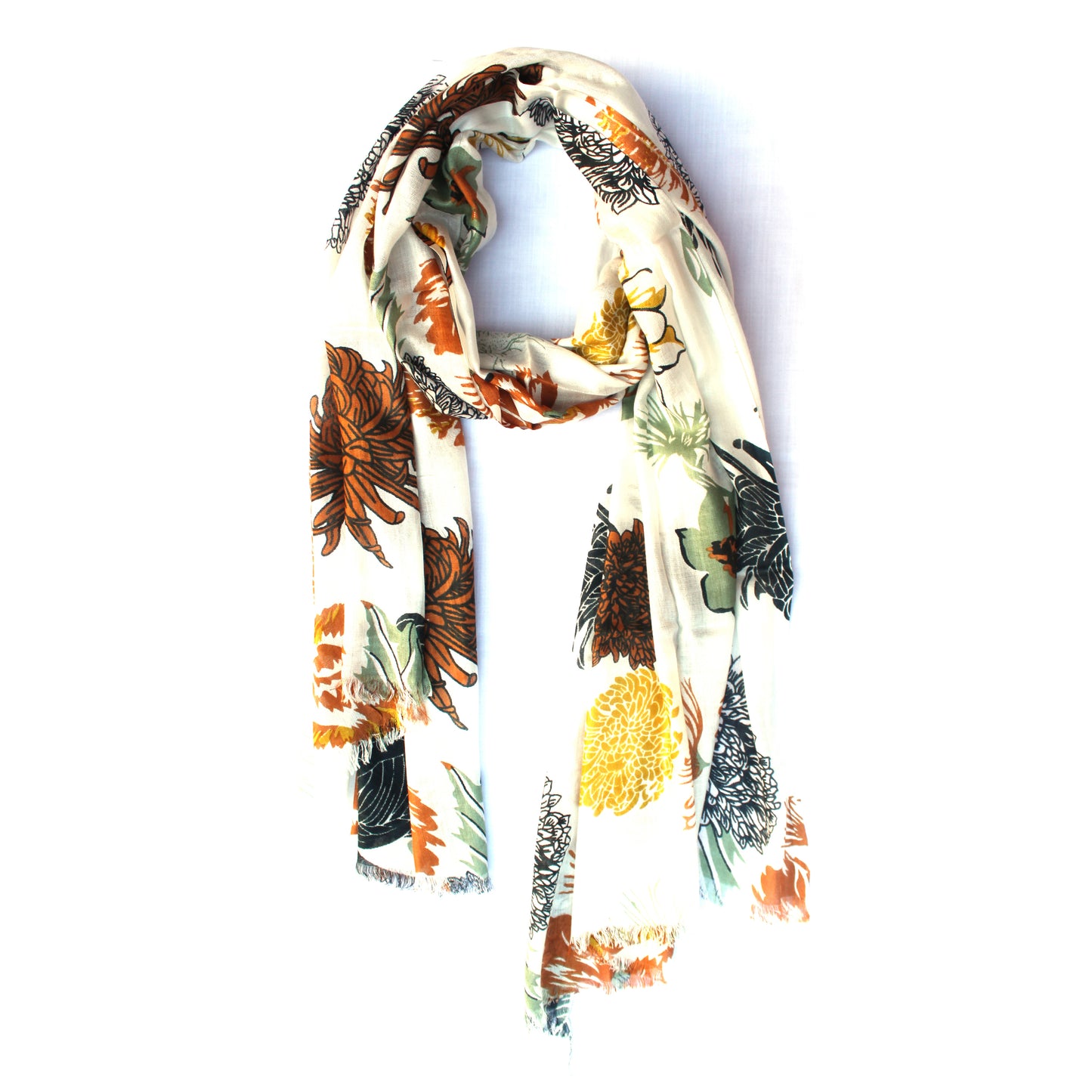Cotton Rayon scarf flat lay showing white stole flower design
