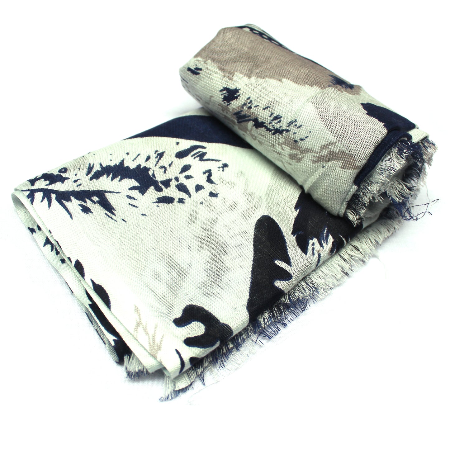 Cotton Rayon scarf flat lay showing
Navy blue flowers