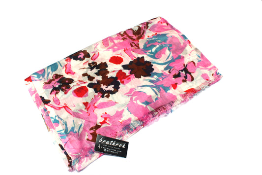Cotton Rayon scarf flat lay showing pink rose design