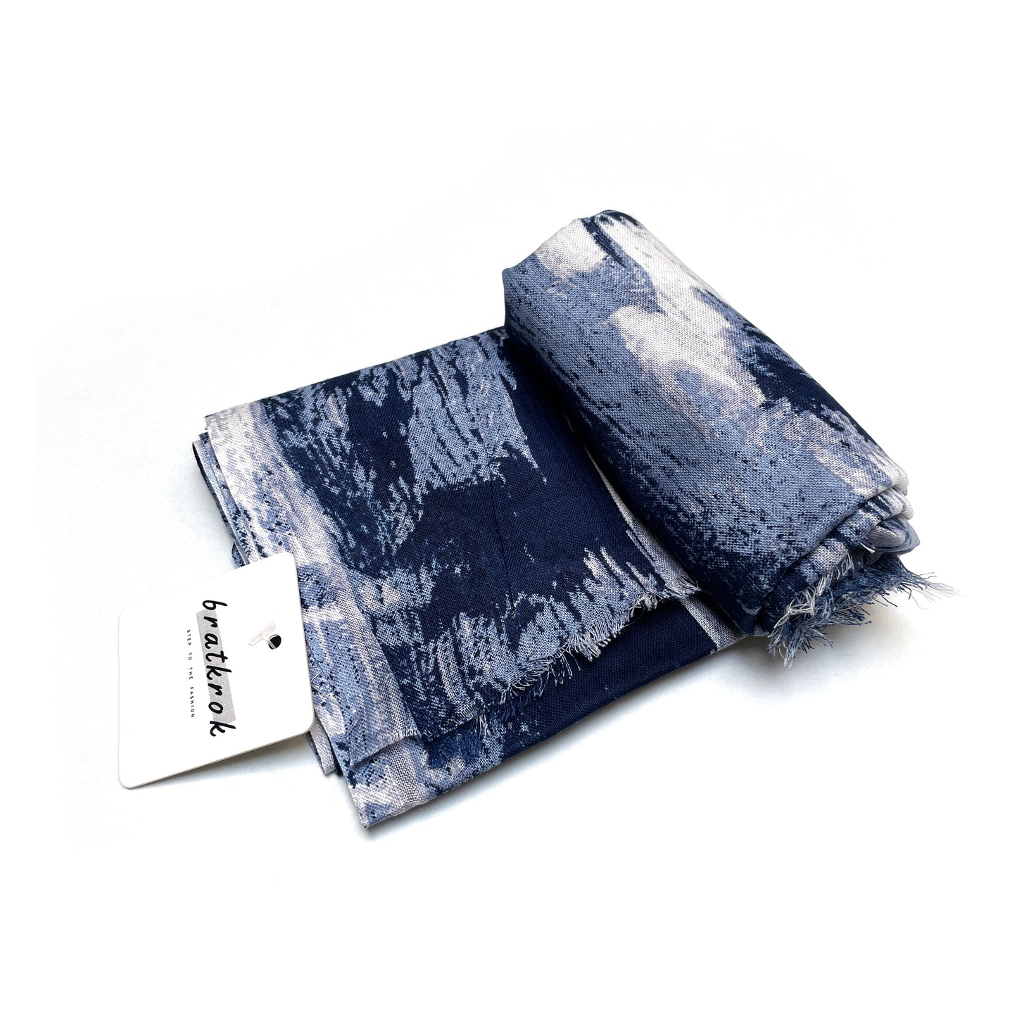 Cotton Rayon scarf flat lay showing abstract blue scarf