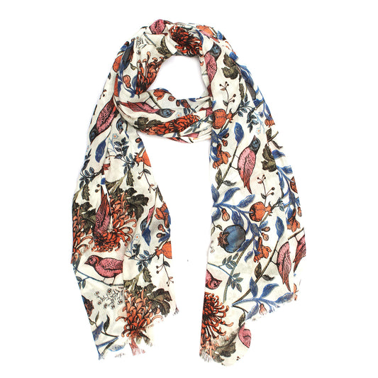 
Cotton Rayon scarf flat lay showing bird design stole