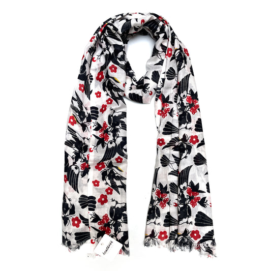 Cotton Rayon scarf flat lay showing black animal prints