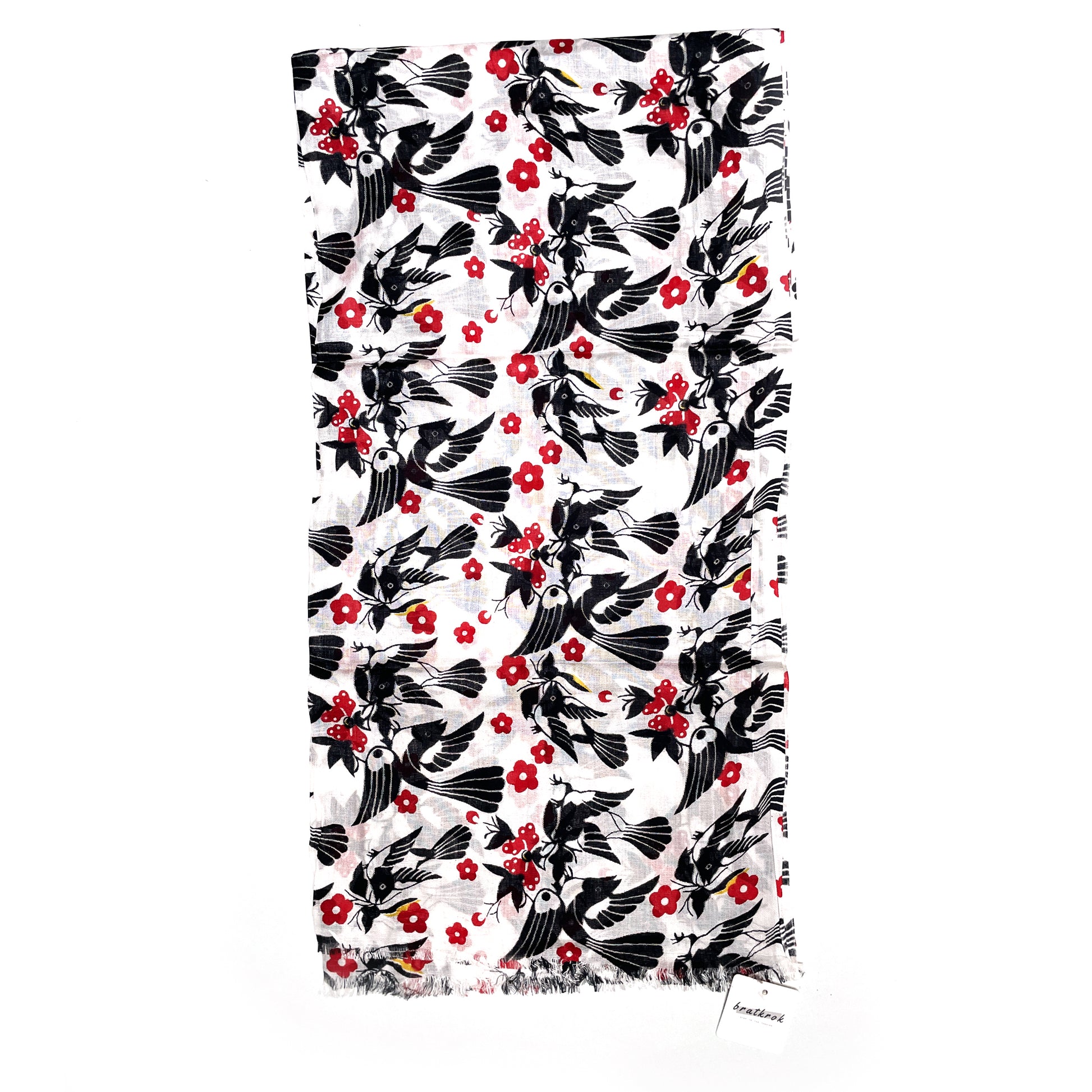 Cotton Rayon scarf flat lay showing black animal prints