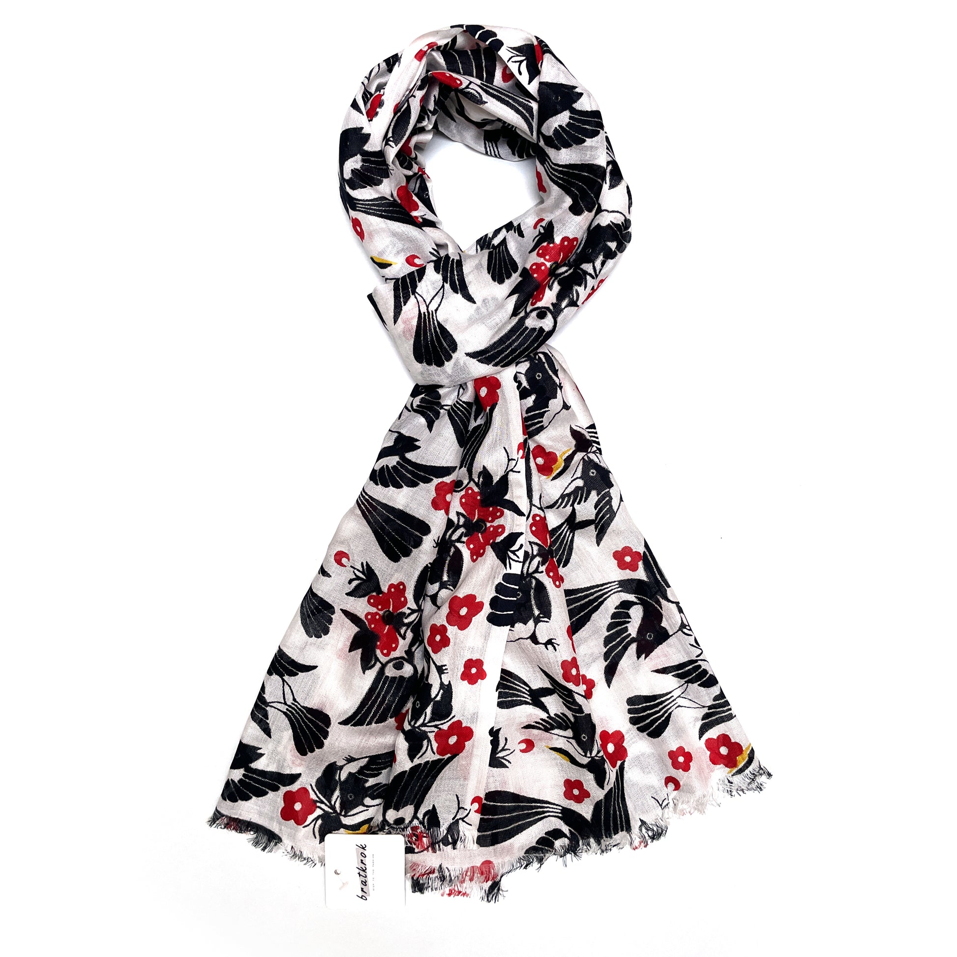 Cotton Rayon scarf flat lay showing black animal prints