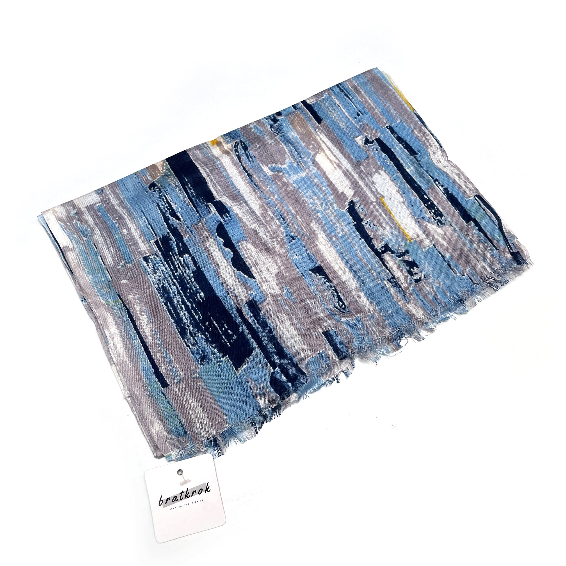 Cotton Rayon scarf flat lay showing blue abstract striped stole