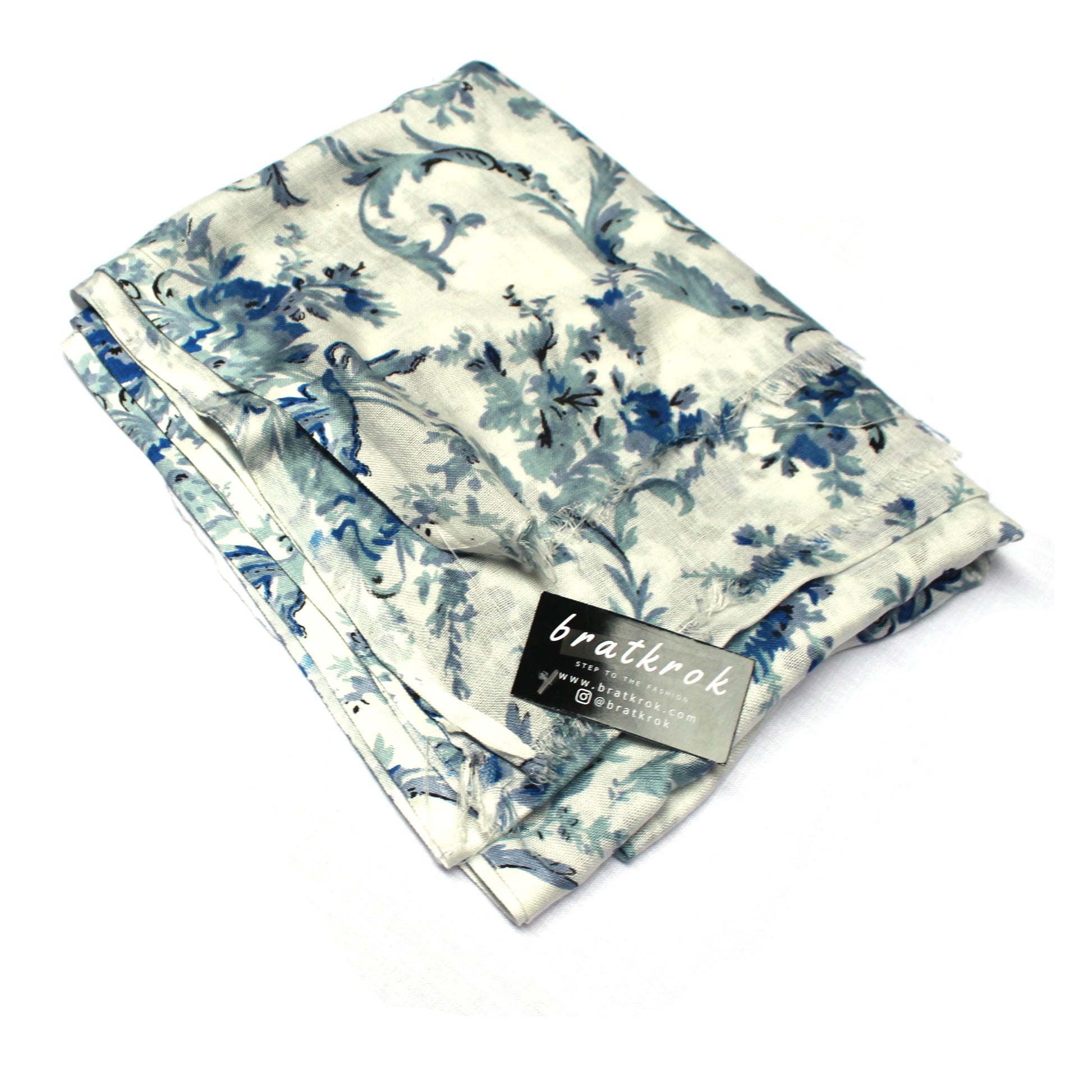 Cotton Rayon scarf flat lay showing floral design
