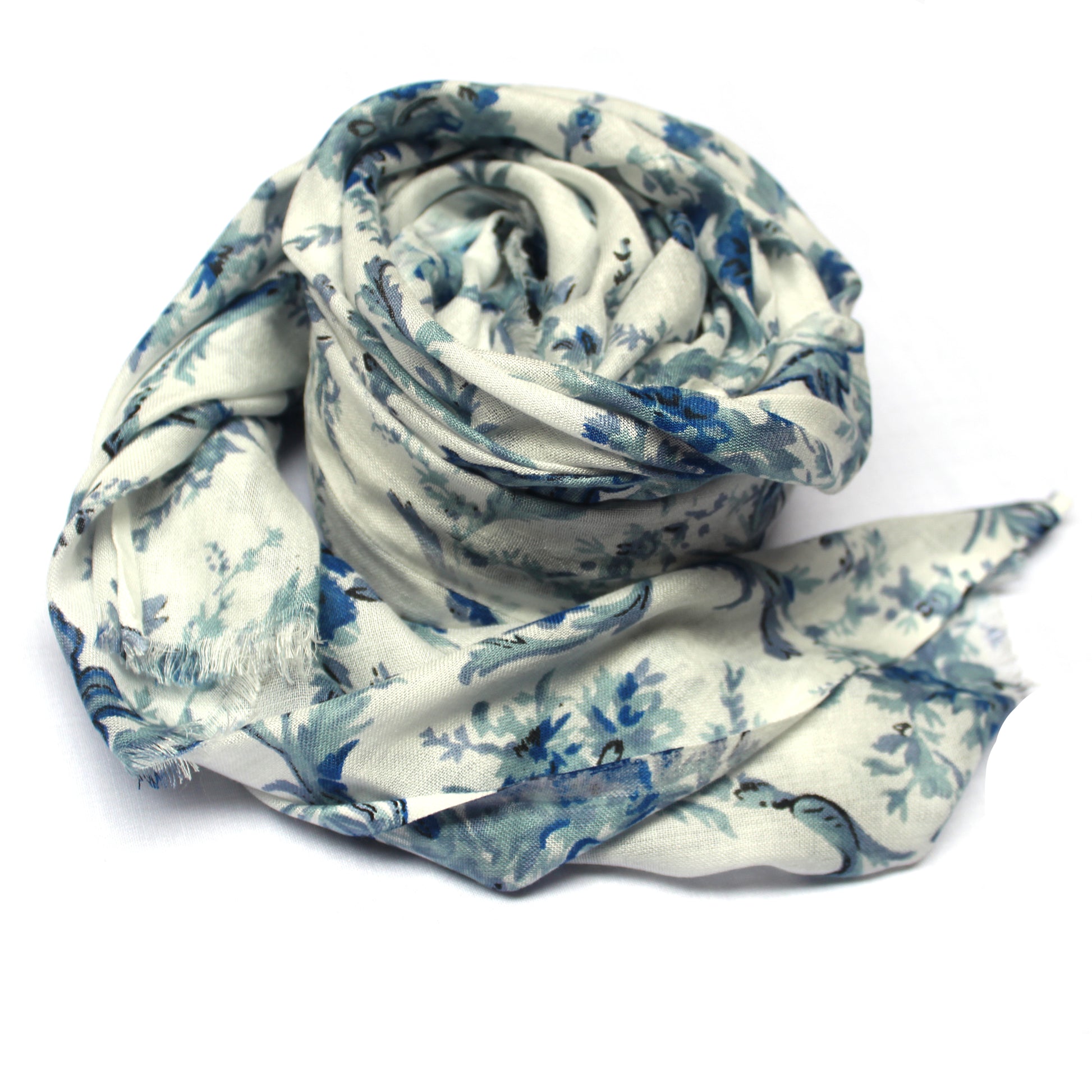 Cotton Rayon scarf flat lay showing floral design