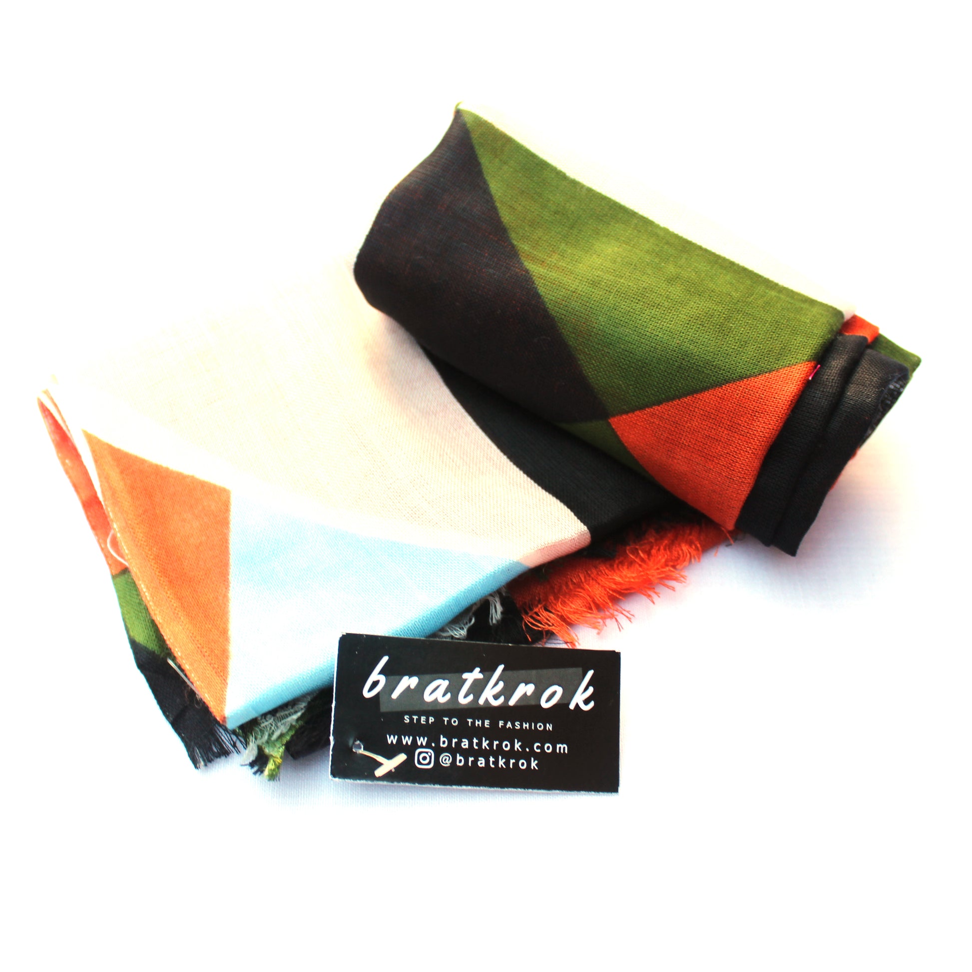 Cotton Rayon scarf flat lay showing multicolored scarf