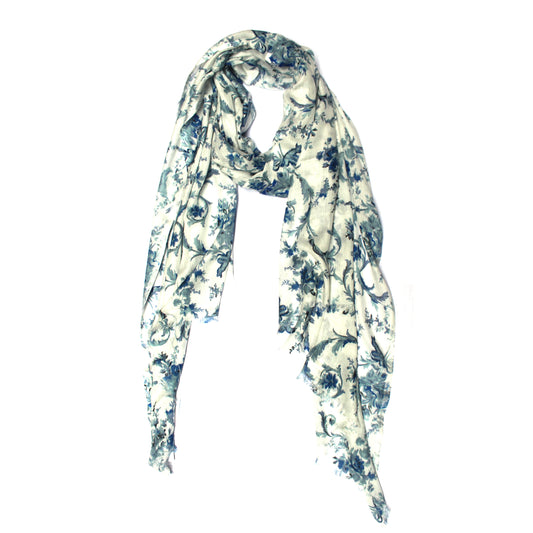 Cotton Rayon scarf flat lay showing blue floral stole