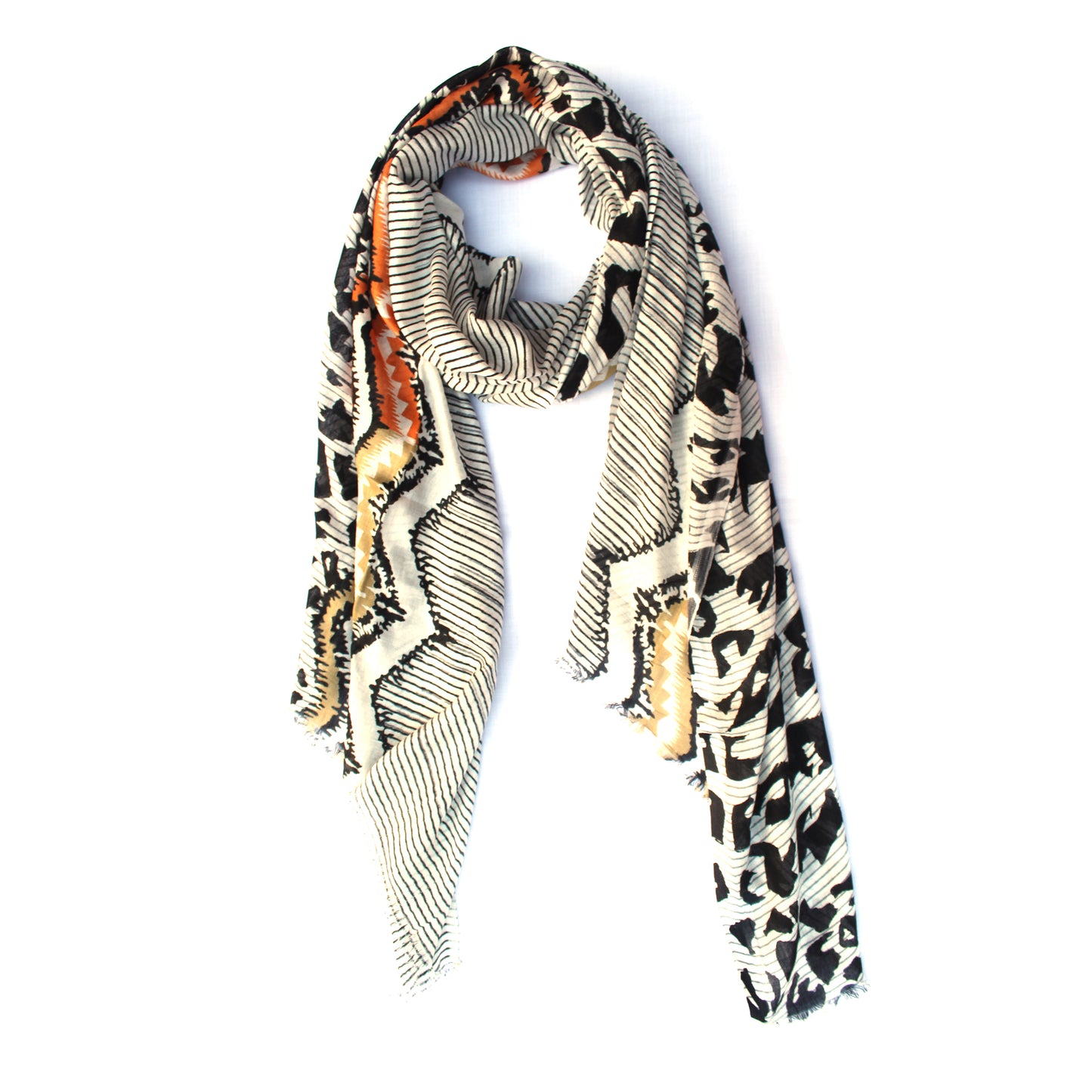 Cotton Rayon scarf flat lay showing cheetah printed stole
