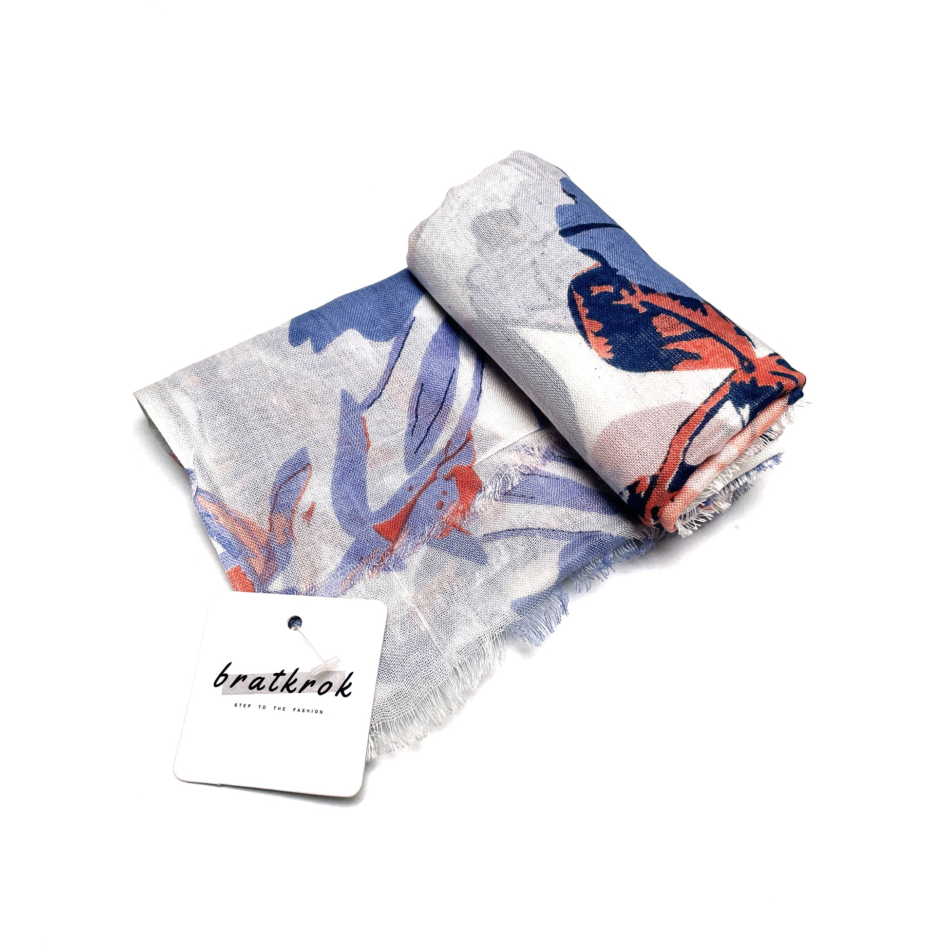 Cotton Rayon scarf flat lay showing white floral designed stole