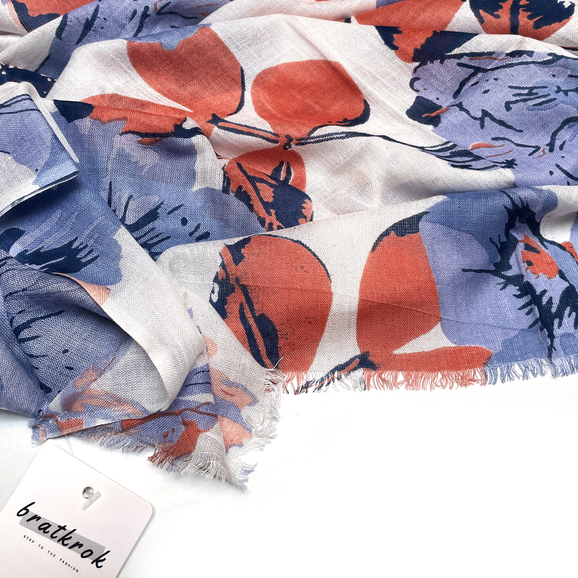 Cotton Rayon scarf texture close-up showing white floral design stole