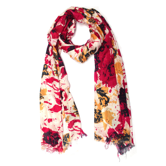 Cotton Rayon scarf flat lay showing dark pink rose designed stole 
