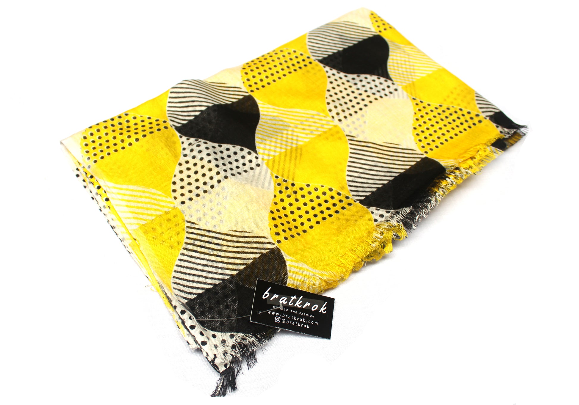 
Bratkrok Cotton Rayon scarf texture close-up showing yellow color design