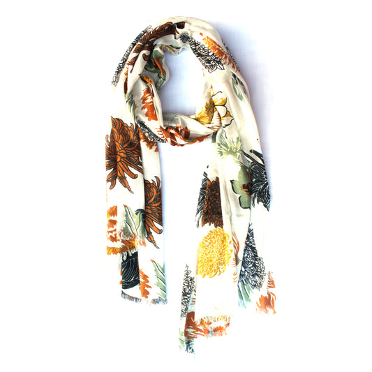 
Cotton Rayon scarf flat lay showing white stole flower design