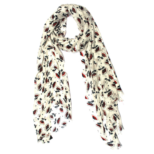 
Cotton Rayon scarf flat lay showing white flowers
