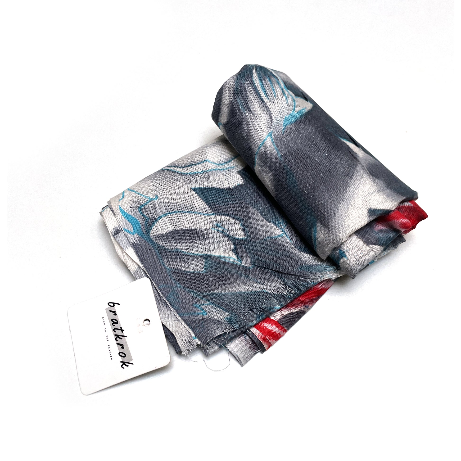 Cotton Rayon scarf flat lay showing grey colored floral stole