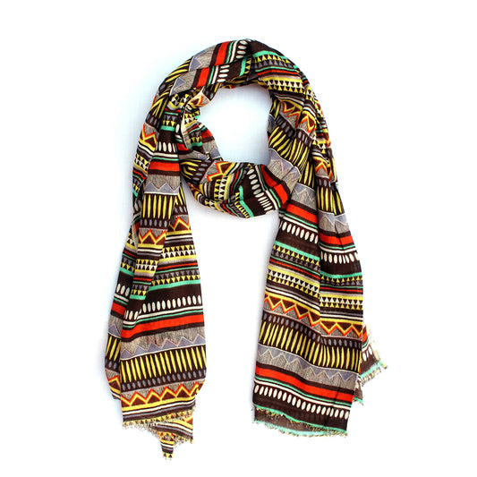 Cotton Rayon scarf flat lay showing multicolr striped stole