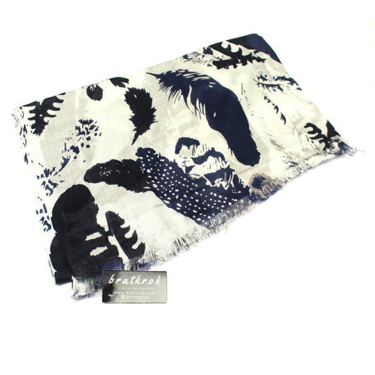 Cotton Rayon scarf flat lay showing 
Navy blue flowers