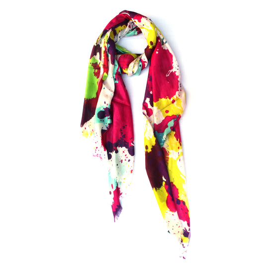 
Cotton Rayon scarf flat lay showing paint sprinkled stole