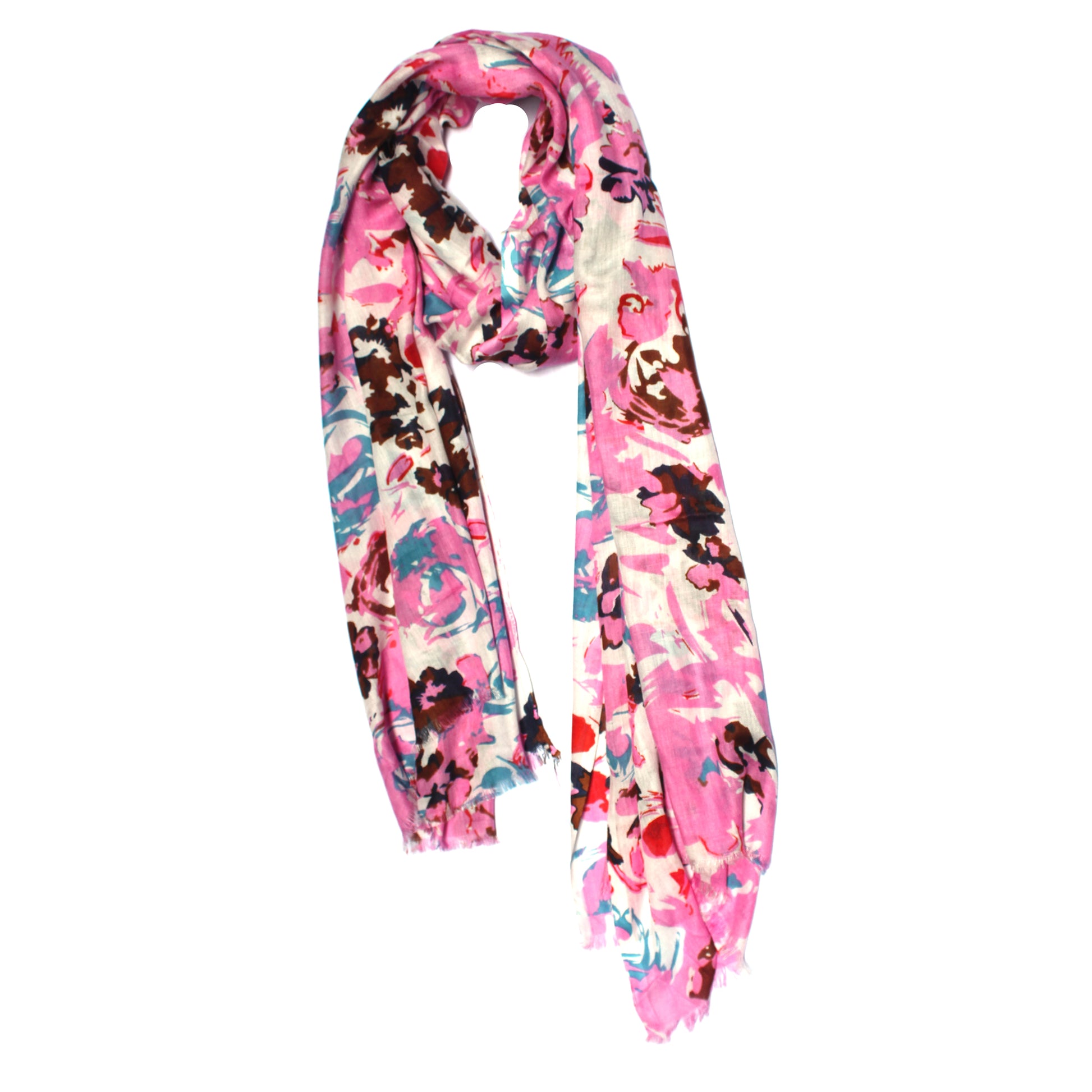 Cotton Rayon scarf flat lay showing pink rose designed stole