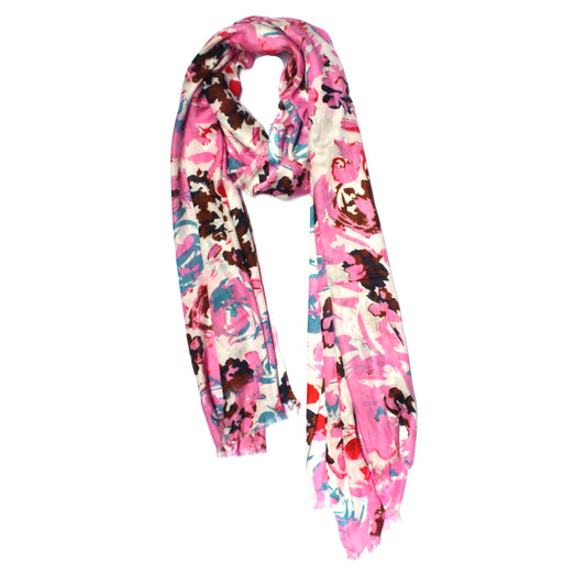 Cotton Rayon scarf flat lay showing pink rose designed stole