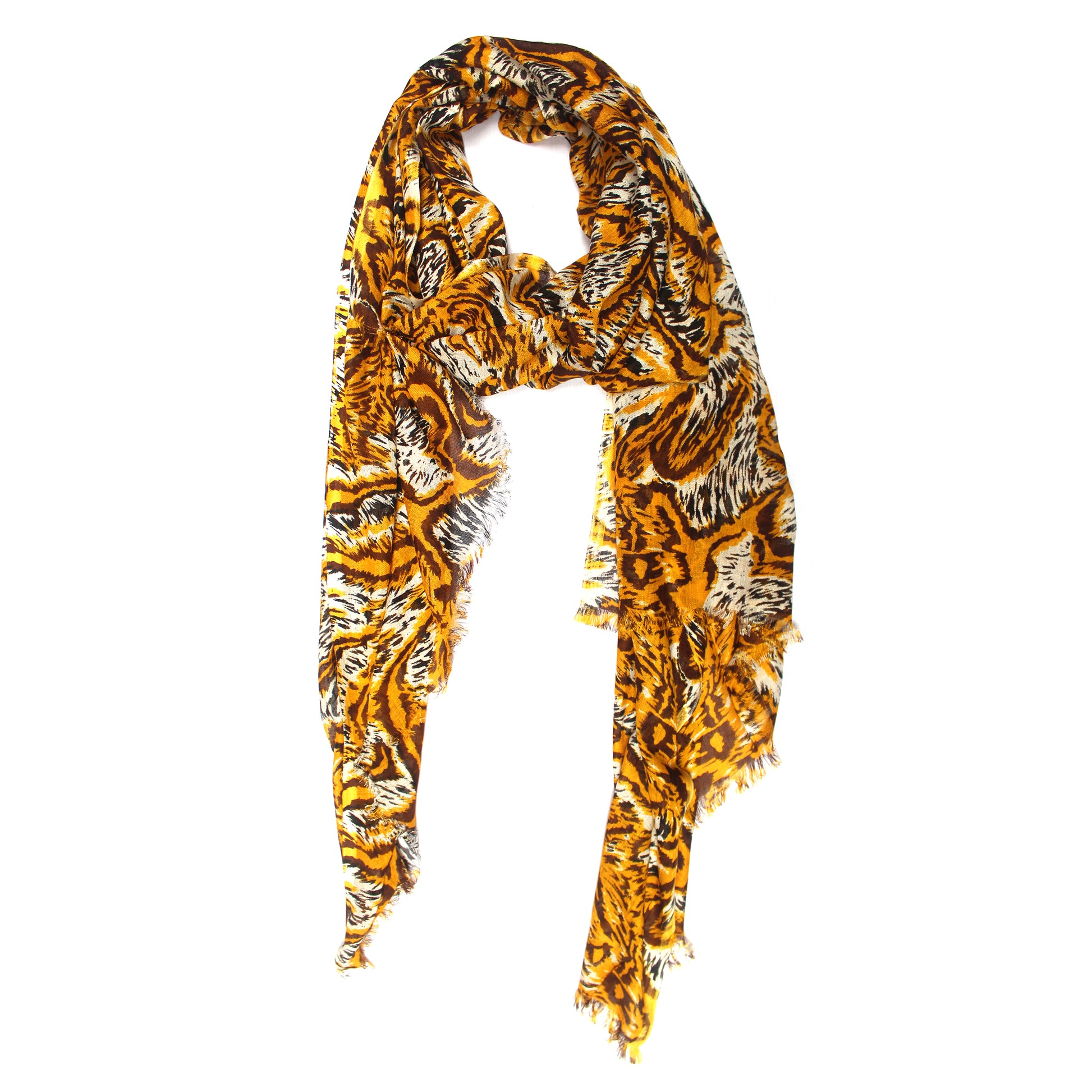 
Cotton Rayon scarf flat lay showing animal print scarf