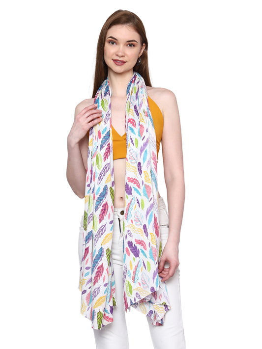Bratkrok Multicolor Floral Printed Rayon Scarf for Women, Lightweight Summer Stole Feather