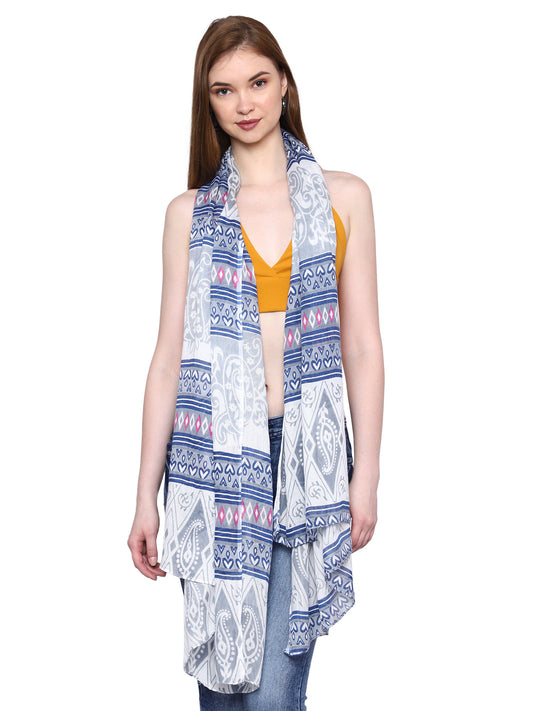 Bratkrok Multicolor Floral Printed Rayon Scarf for Women, Lightweight Summer Stole Retro Teal