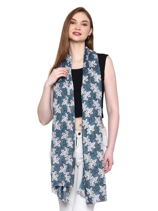 Bratkrok Multicolor Floral Printed Rayon Scarf for Women, Lightweight Summer Stole kashmir blue